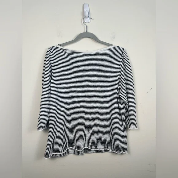 EILEEN FISHER BOATNECK LINEN BLEND STRIPED SWEATER Size XL 3/4 Sleeve GUC - Picture 2 of 7